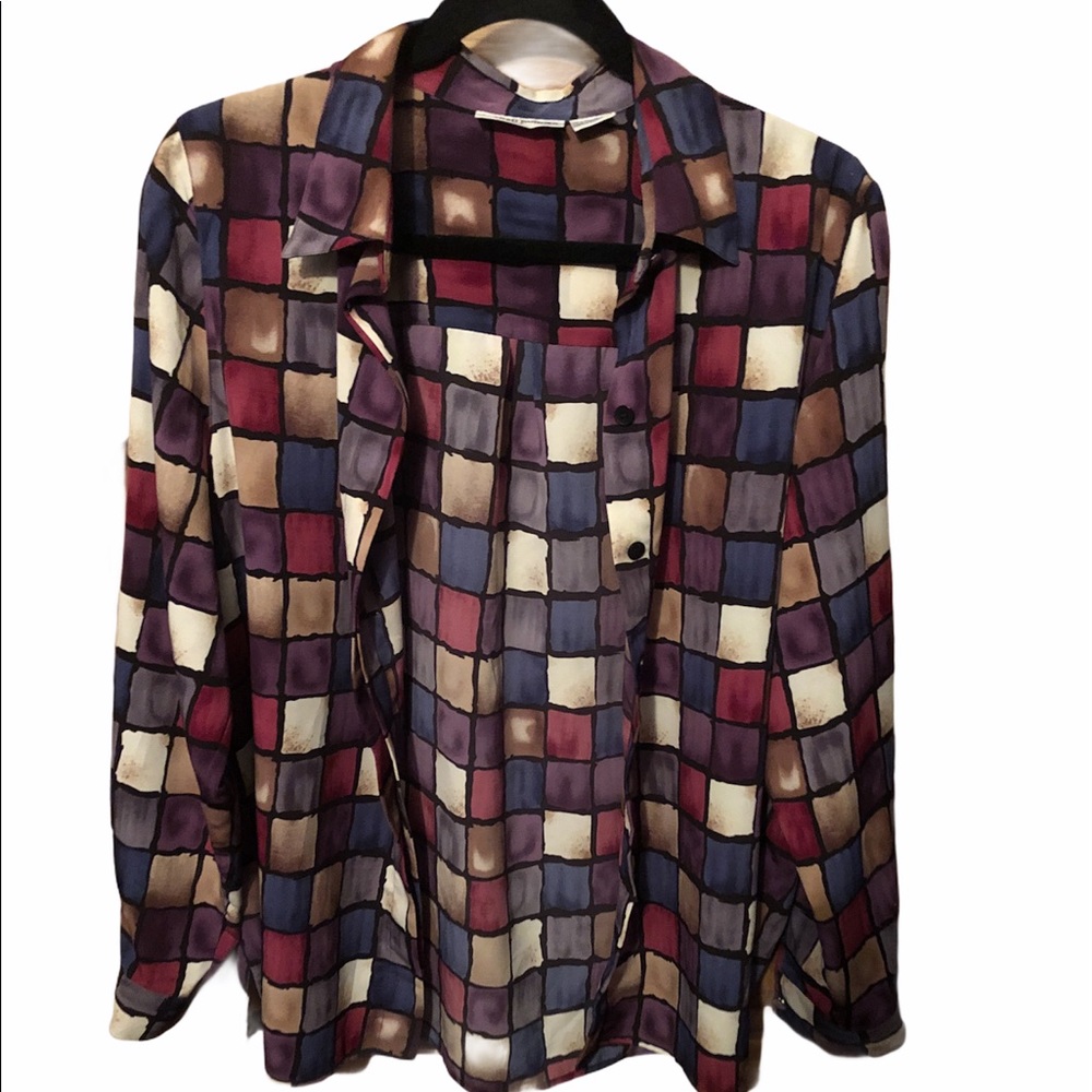 Alfred Dunner Button Down Square Pattern Blouse - image 2